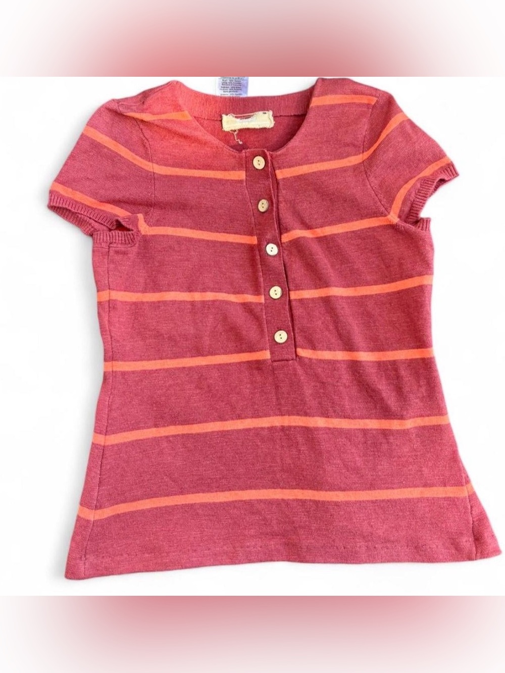 Free People Striped Henley size M Baby Tee preppy casual school red orange 70s